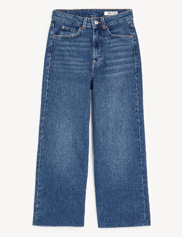 Luxury Customization High Waisted Wide Leg Ankle Grazer Jeans