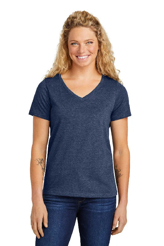 Cool Style Volunteer Knitwear Womens USA Made Daily Short Sleeve V-Neck T-Shirt - Heather Navy Blue