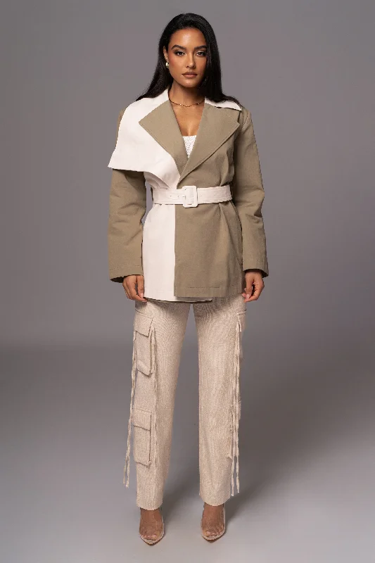 Everyday Outfits Olive Color Block Summit Belted Jacket