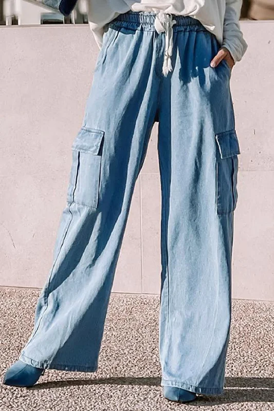 Classic Items Drawstring Wide Leg Jeans with Pockets