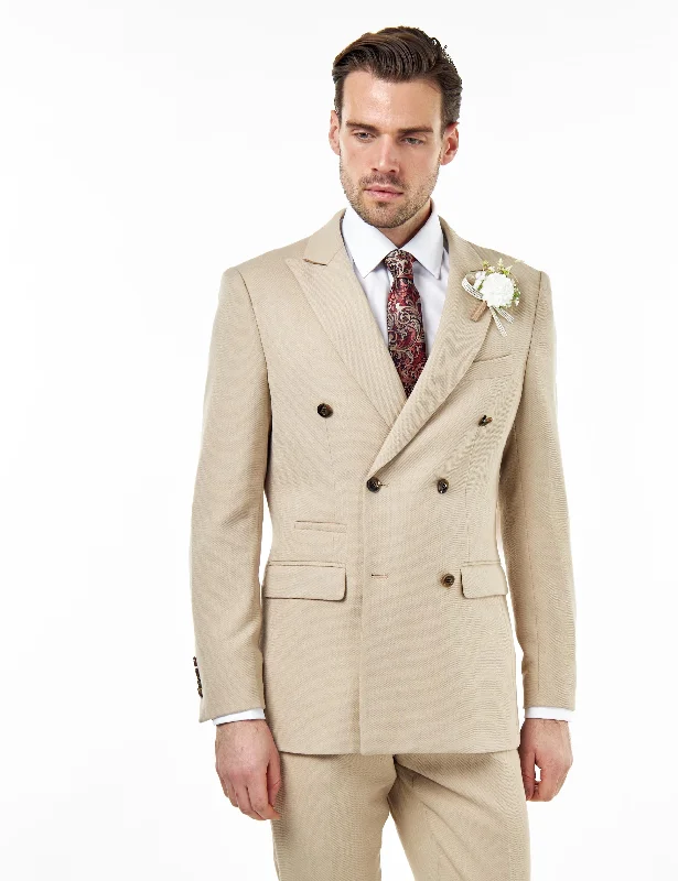 Casual Outfit ZAK – DOUBLE BREASTED SUIT JACKET IN STONE HONEYCOMB