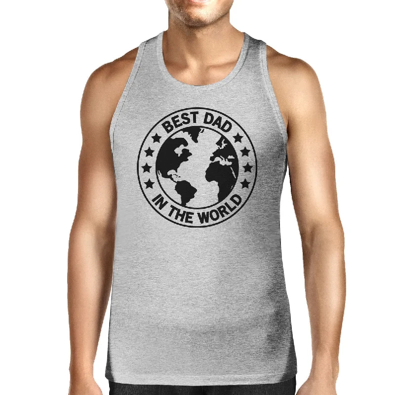 Stylish Sneakers World Best Dad Mens Grey Sleeveless Tee Unique Design Graphic Tanks