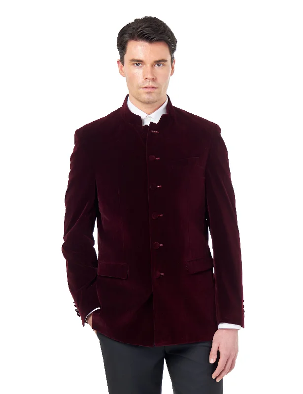 All-Day Wear HARSHIL – MAROON VELVET SMOKING JACKET NEHRU COLLAR