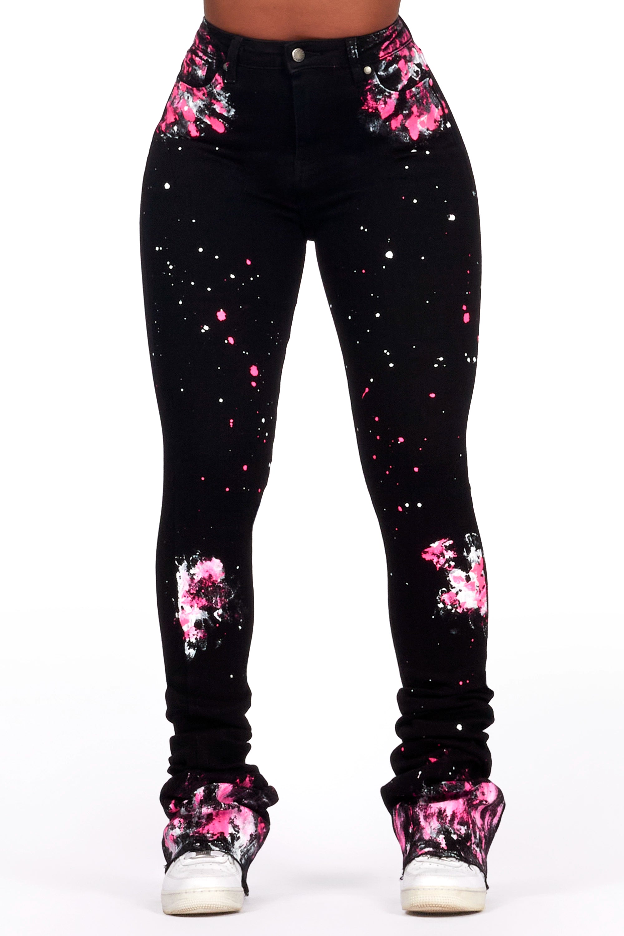 Age-reducing Style Claudine Black Painted Super Stacked Jean