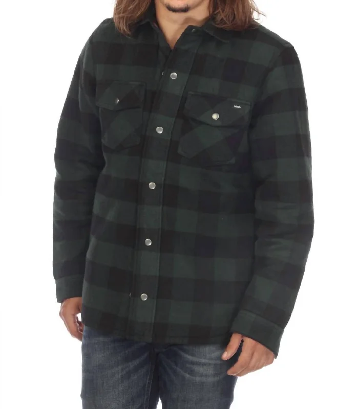 Fresh And Elegant Reversible Flannel Chore Coat Jacket In Green/black Plaid