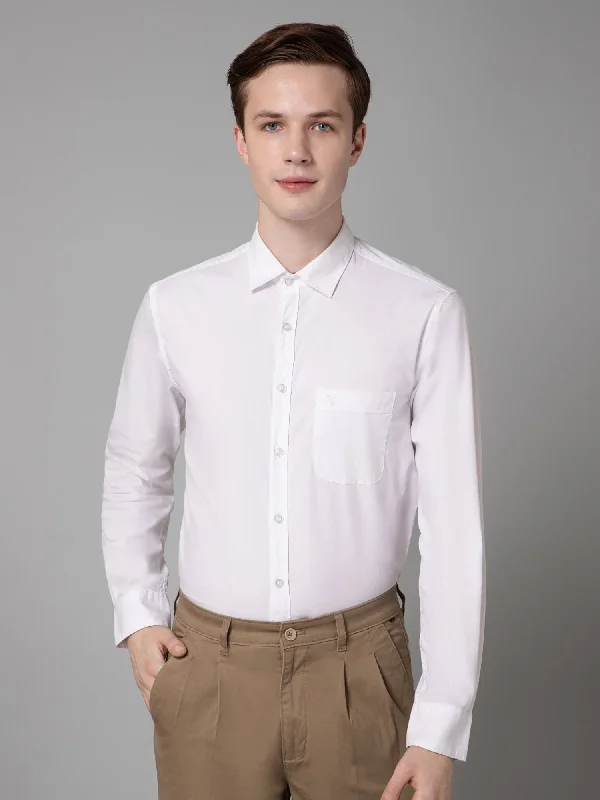 Casual Outfit Men's White Casual Plain Full Sleeve Shirt