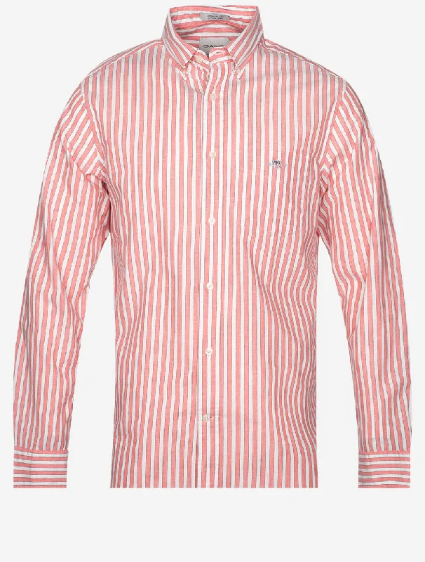 Classic Casual Regular Cotton Linen Stripe Shirt Sunset Pink