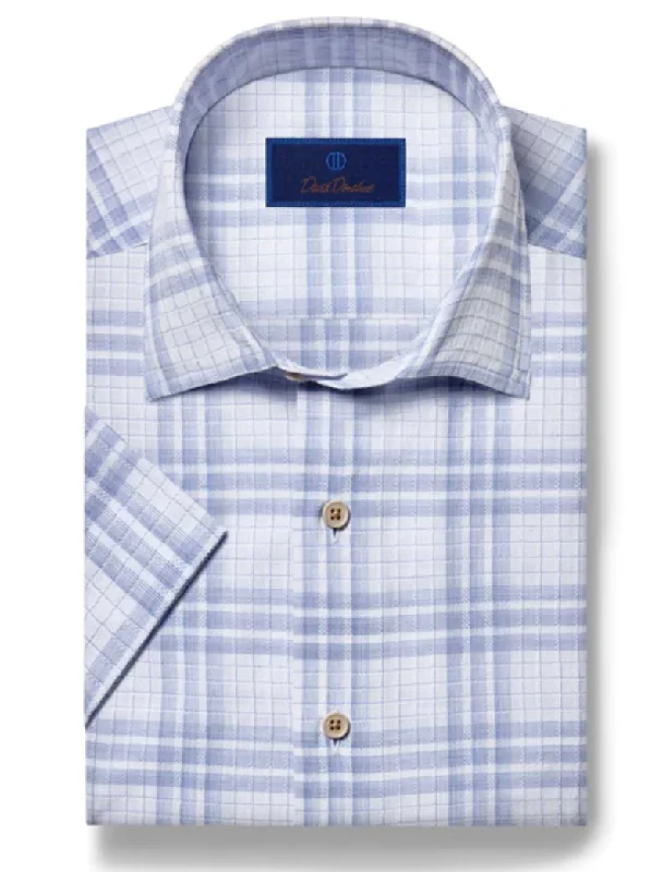 Classic Jackets David Donahue Blue Textured Plaid Short Sleeve Shirt