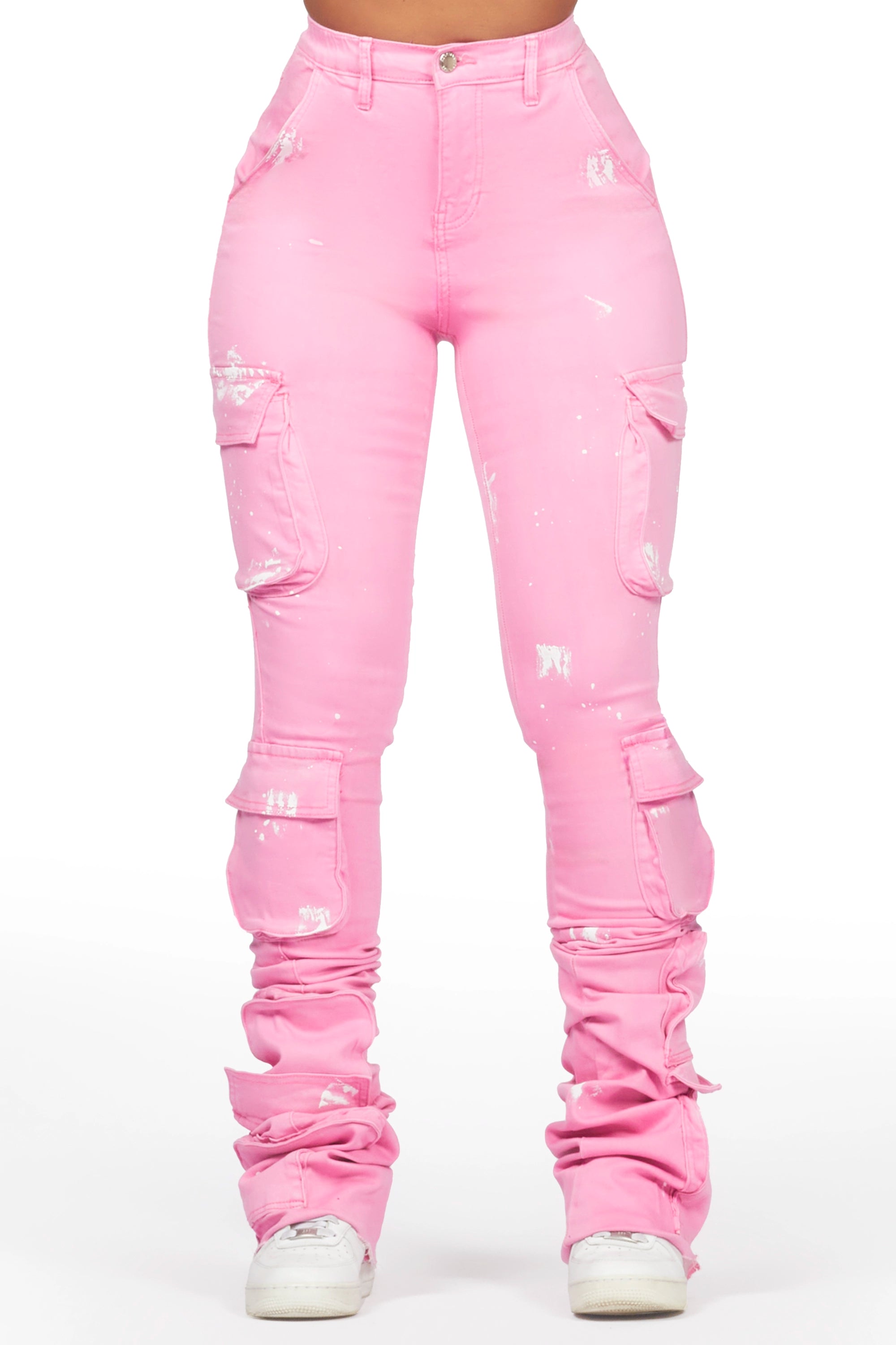 Classic Retro Alloy Pink Painted Super Stacked Jean
