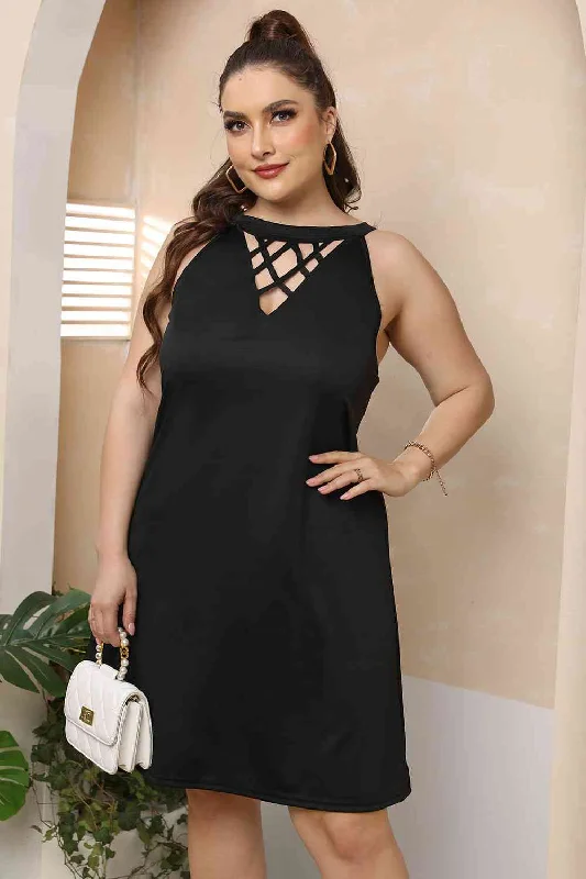 Practical Style Plus Size Cutout Round Neck Sleeveless Dress