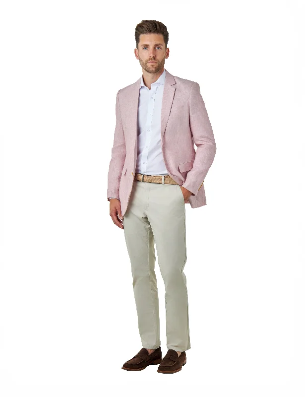 Sporty Chic LEWIS - Pink Linen Tailored Fit Summer Suit Blazer