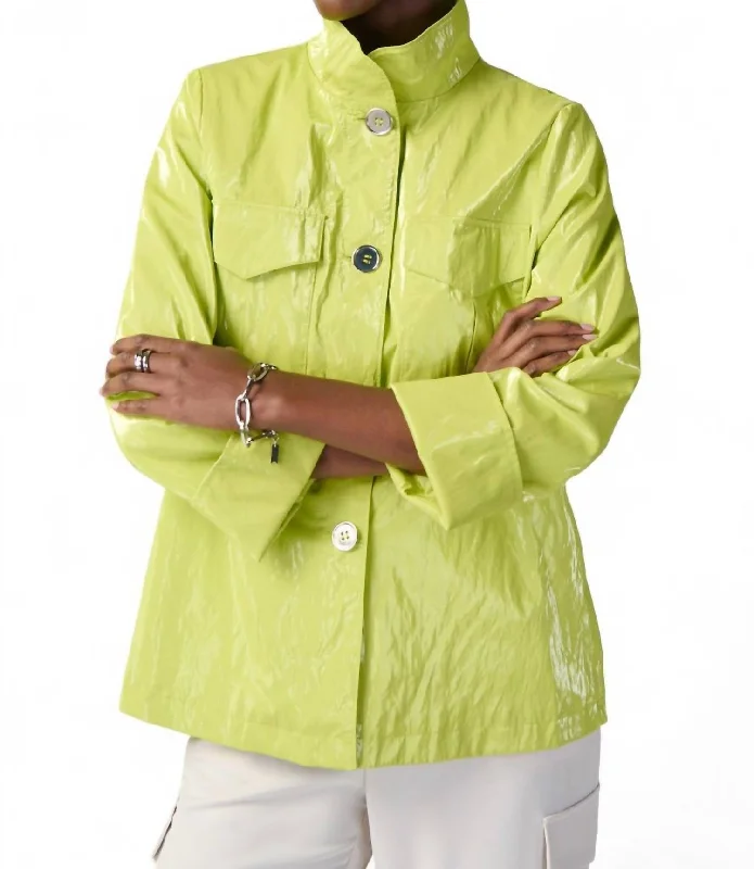 Simple Design Waxed Finish Cropped Coat In Key Lime