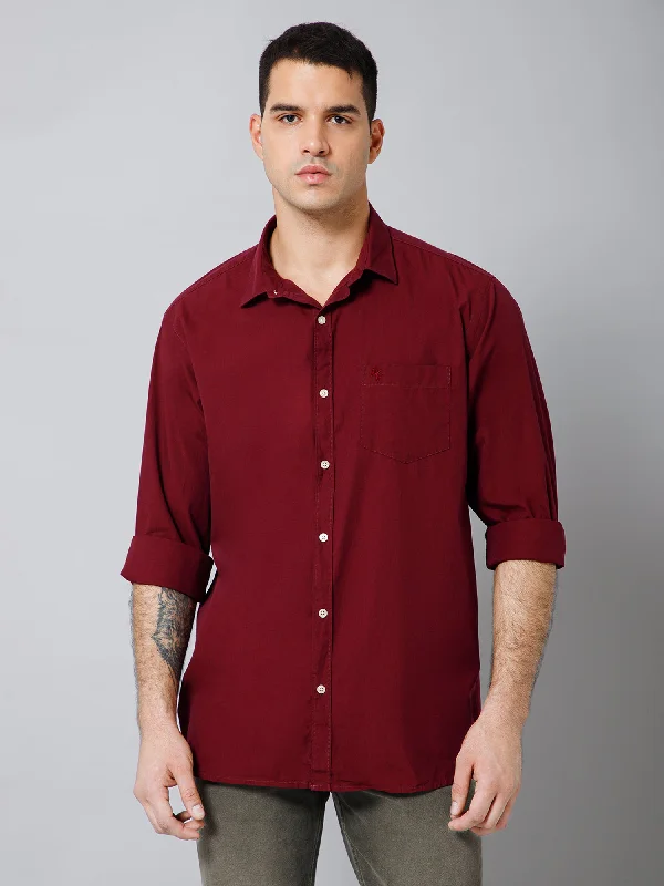 Everyday Wear Men's Maroon Casual Fil a Fil Plain Full Sleeve Shirt