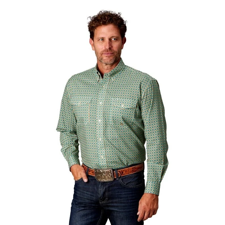 Outdoor Wear Roper Western Shirt Men L/S Button Print Turquoise 03-001-0325-4032 BU
