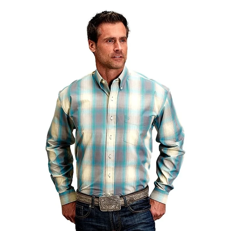 Casual Jackets Stetson Western Shirt Mens L/S Plaid Turquoise 11-001-0579-2042 GR