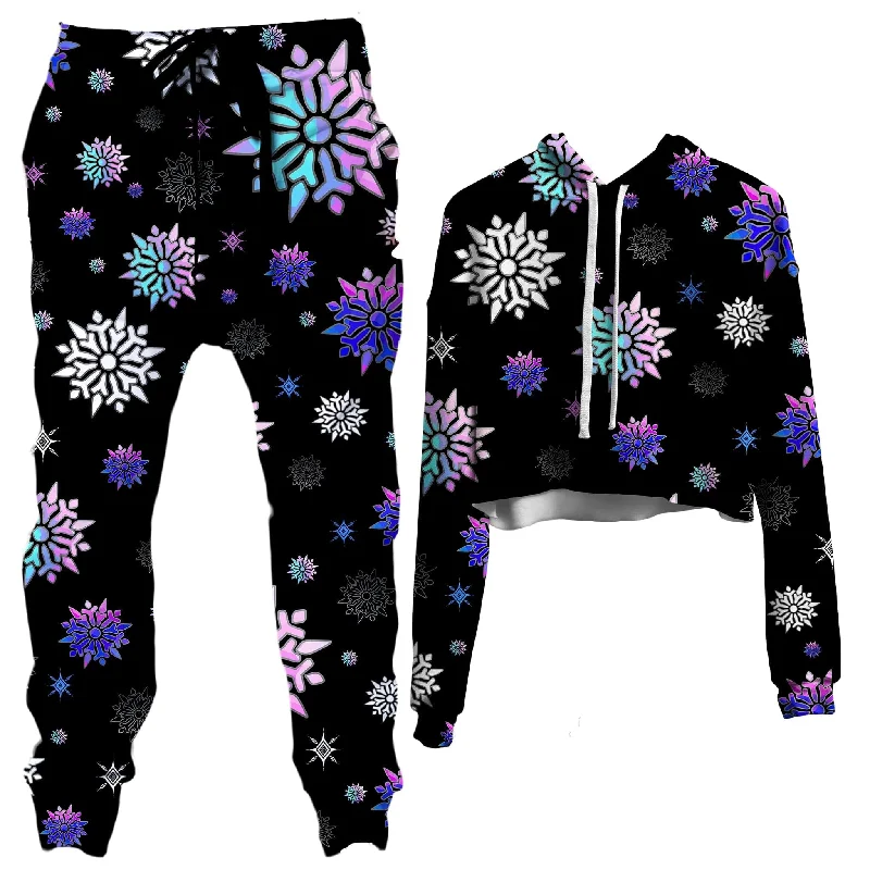Exquisite Details Festive Night Sky Crop Hoodie and Joggers Combo
