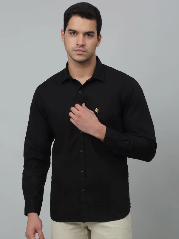 Comfy Jackets Men's Black Casual Plain Full Sleeve Shirt