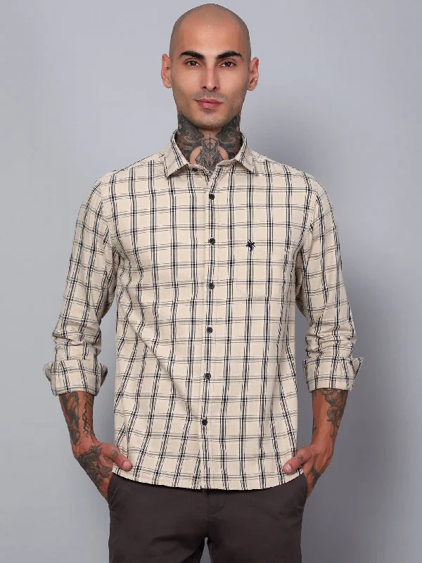 Everyday Outfits Men's Fawn Casual Medium Checks Full Sleeve Shirt