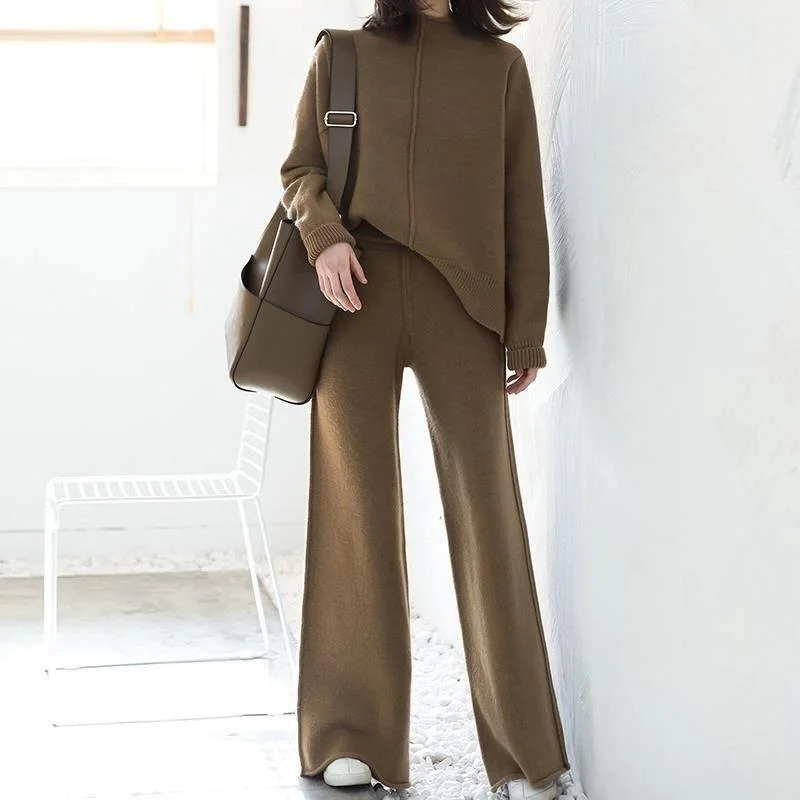 Breathable Design New Women Turtleneck Warm Knitting Casual Suits