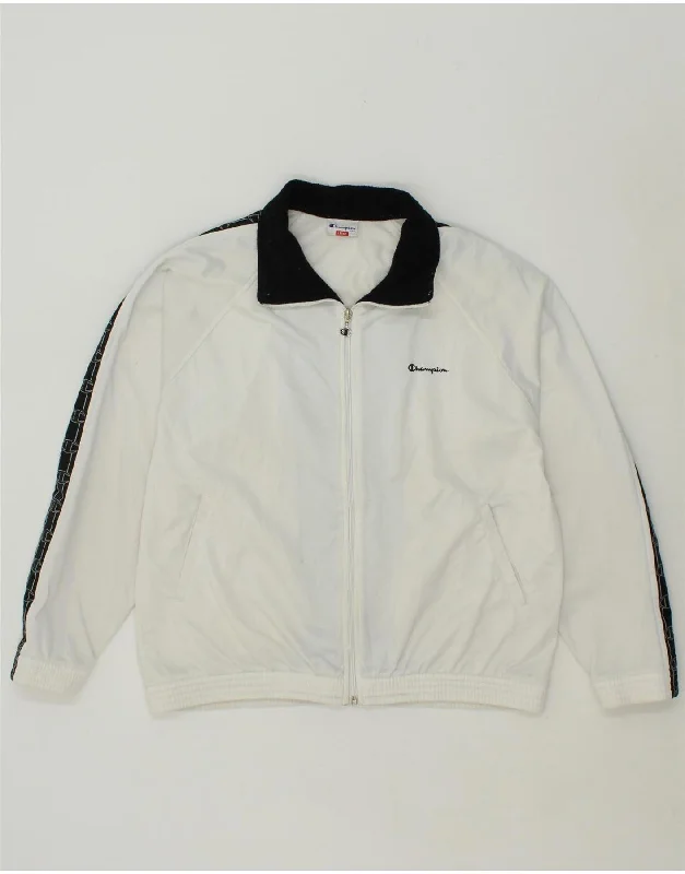 Effortless Style CHAMPION Mens Graphic Tracksuit Top Jacket Large White Colourblock