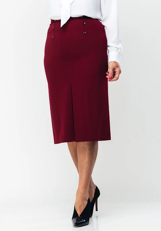 High Street Fashion Christina Felix Button Trim Wool Blend Skirt, Wine