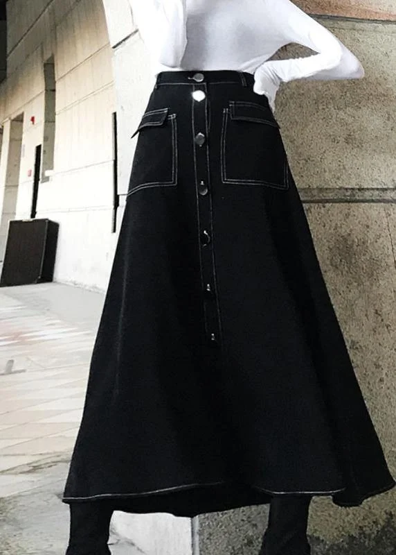 Floral Prints Women Black High Waist Pockets Skirts Summer