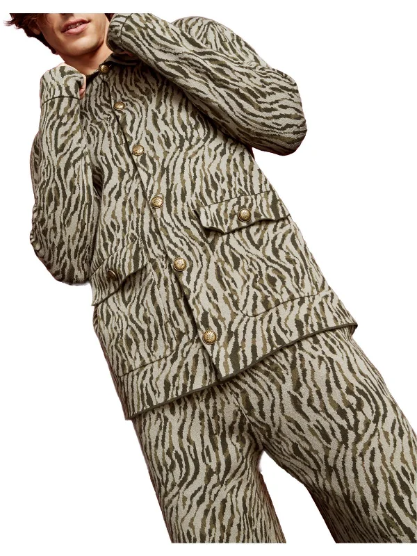 Effortless Style Mens Animal Print Sweater Shirt Jacket