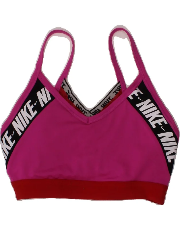 New Season Series NIKE Womens Dri Fit Graphic Sport Bra Top UK 8 Small Pink Colourblock