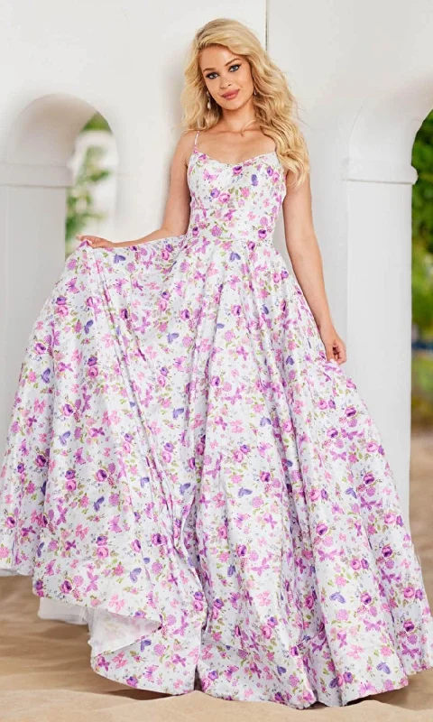 Printed Patterns JVN by Jovani JVN38218 - Lace-Up Back Floral Printed Prom Dress