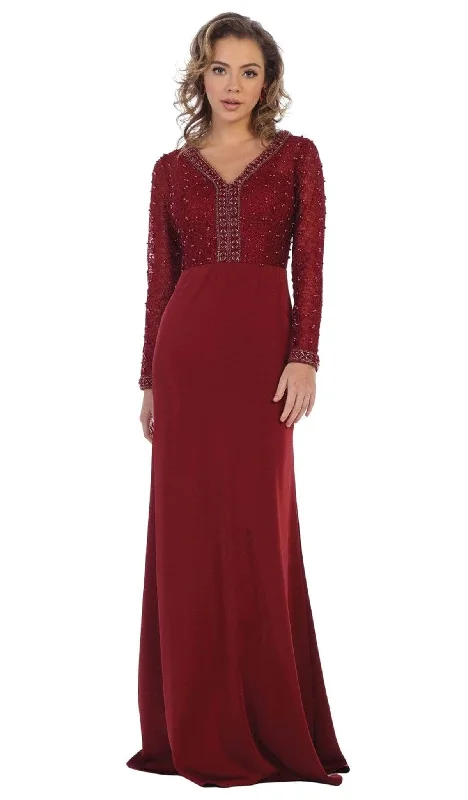 Breathable Design May Queen RQ7692 - Long Sleeve Column Formal Dress