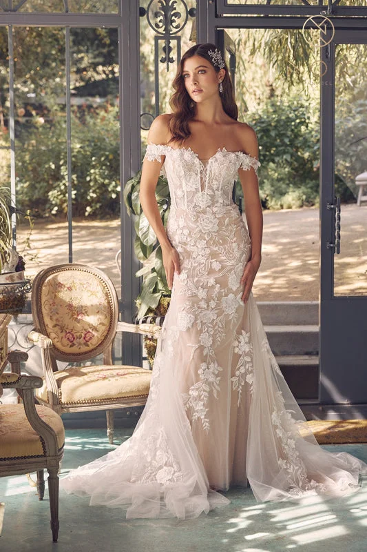 Modern Tailoring NOX ANABEL JE974 Off Shoulder Floral Applique Mermaid Bridal Gown