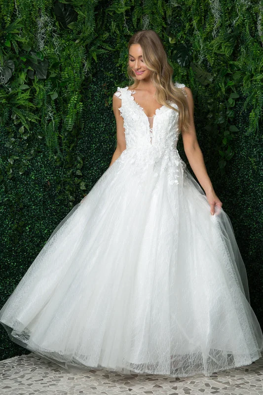 Fashionable Items NOX ANABEL JR930 3D Floral Sleeveless V-Neck Wedding Gown