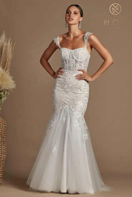 Boutique Recommendation NOX ANABEL JS924 Fitted Off Shoulder Corset Lace Bridal Gown