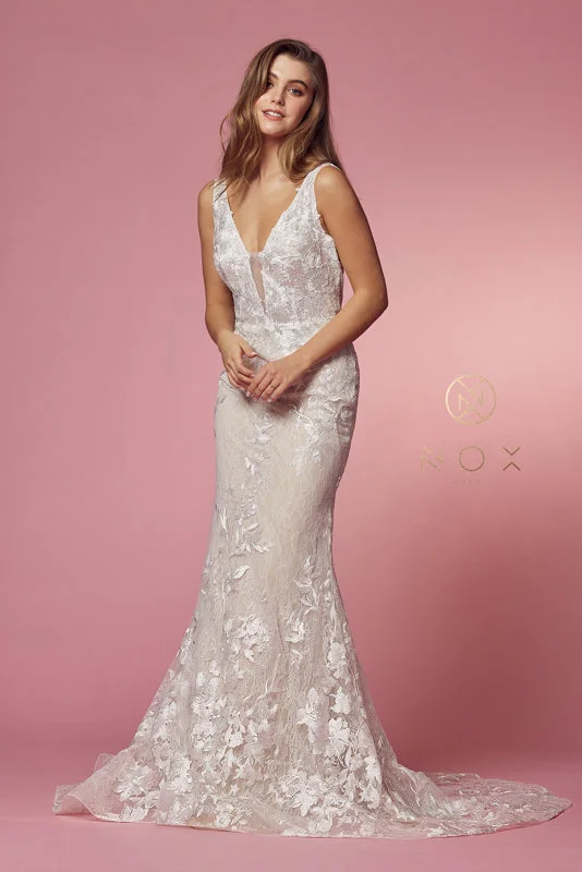 Fashion Must-have NOX ANABEL JW908 Fitted Applique Long Wedding Gown