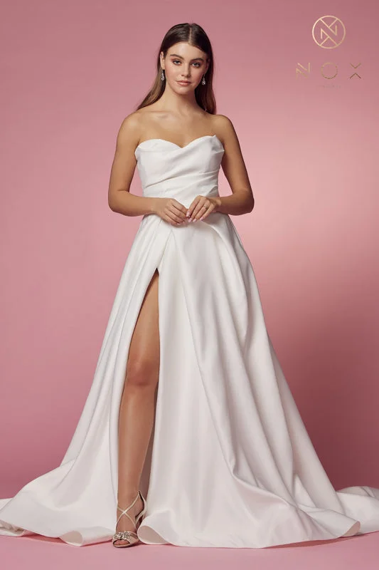 Energy Wear NOX ANABEL JW938 Strapless Minimalist Slit Wedding Gown