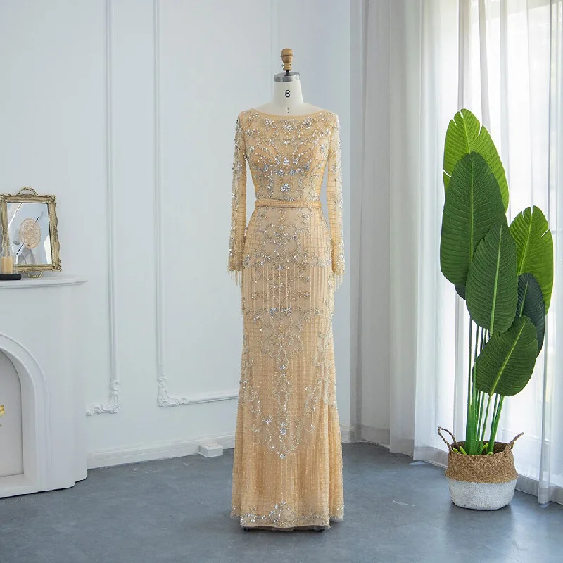 Lace Design For Sale Beading Tassel Long Sleeves Evening Dress SS408