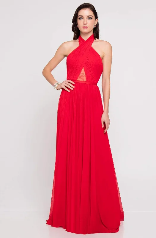 Comfortable Mind Terani Couture - 1813B5193 Crisscross High Halter Illusion Cutout Gown