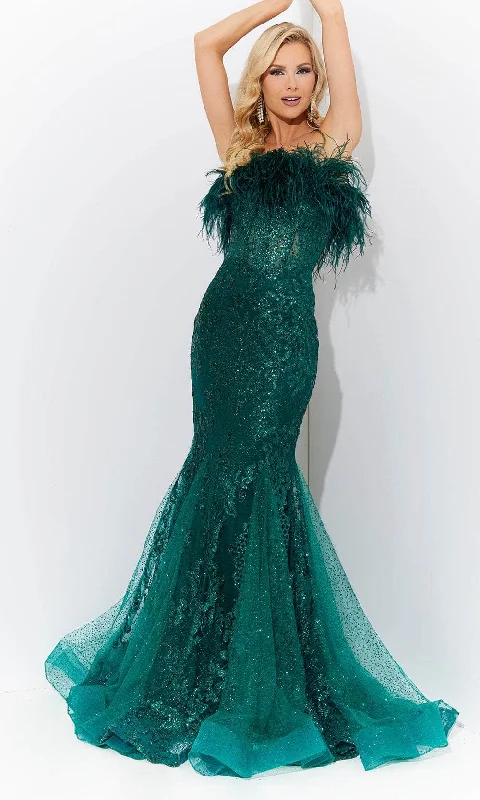 Floral Prints Jasz Couture 7572 - Feather Strapless Prom Dress