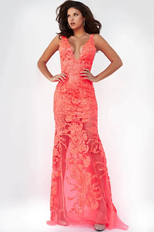 High Street Fashion Jovani 60283 - Floral Applique Prom Gown