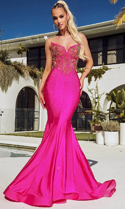 Fashionable In The Times Portia and Scarlett PS23360 - Sleeveless Seamed Mermaid Long Prom Gown
