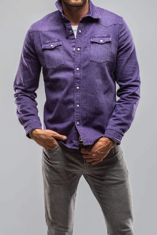 Leather Pants Ranger Colored Denim Snap Shirt In Mirtillo