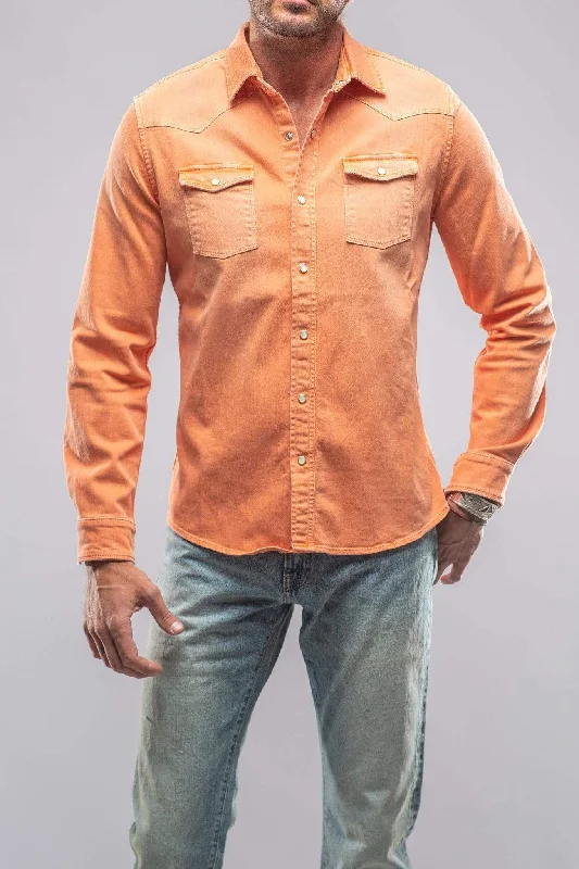 Casual Outfit Ranger Colored Denim Snap Shirt In Tangerine