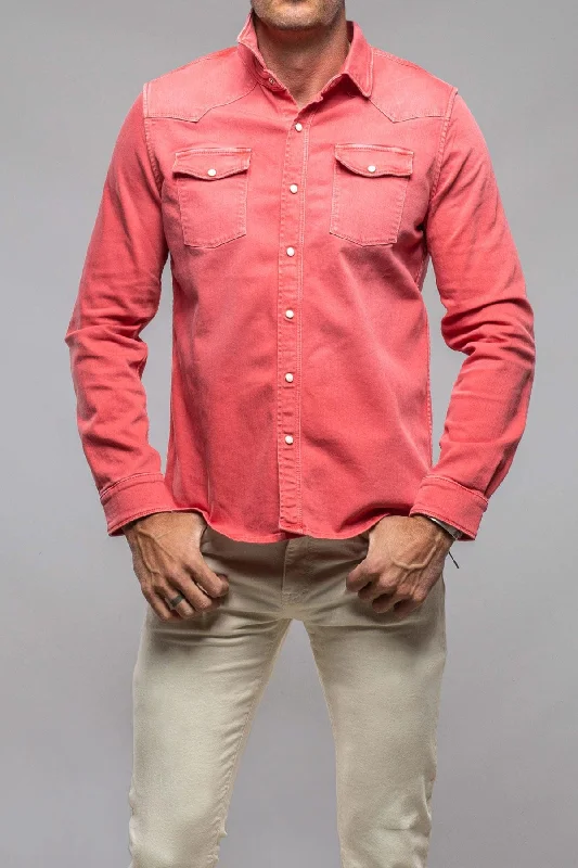 Summer Tees Ranger Colored Denim Snap Shirt In Washed Corallo