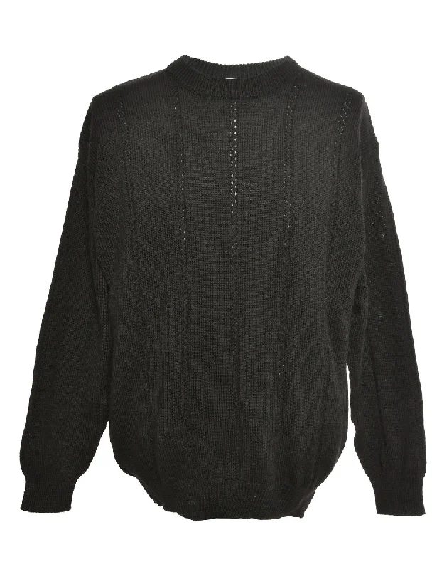 Laid-Back Style Black Long Sleeved Jumper - M