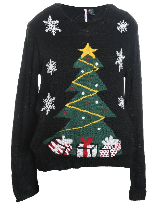 Printed Scarves Christmas Tree Design Jumper - L