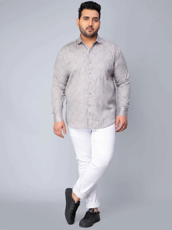Active Wear Light Grey Square Printed Plus Size Shirt