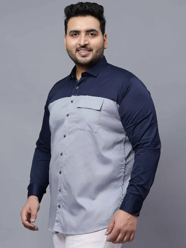 Functional Fashion Navy Blue Grey Two Color Plus Size Shirt