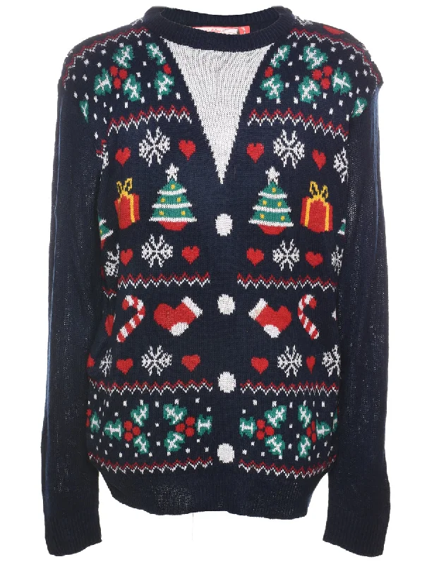 Effortless Comfort Navy Christmas Jumper - L