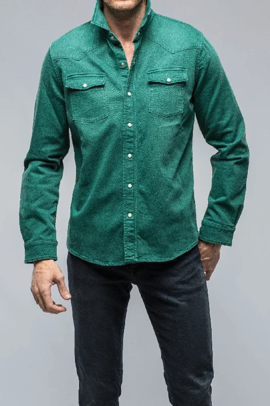 Parkas Style Ranger Colored Denim Snap Shirt In Green