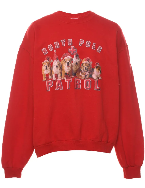 Heavy Coats Red North Pole Patrol Printed Sweatshirt - L